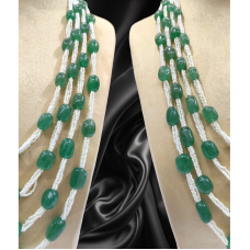 Green Tumbles Long Necklace with Shell Pearls